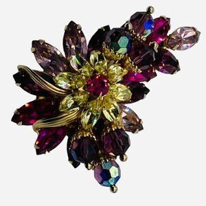 Exquisite Rare Signed Hobe Layered Rhinestone and Bead Brooch